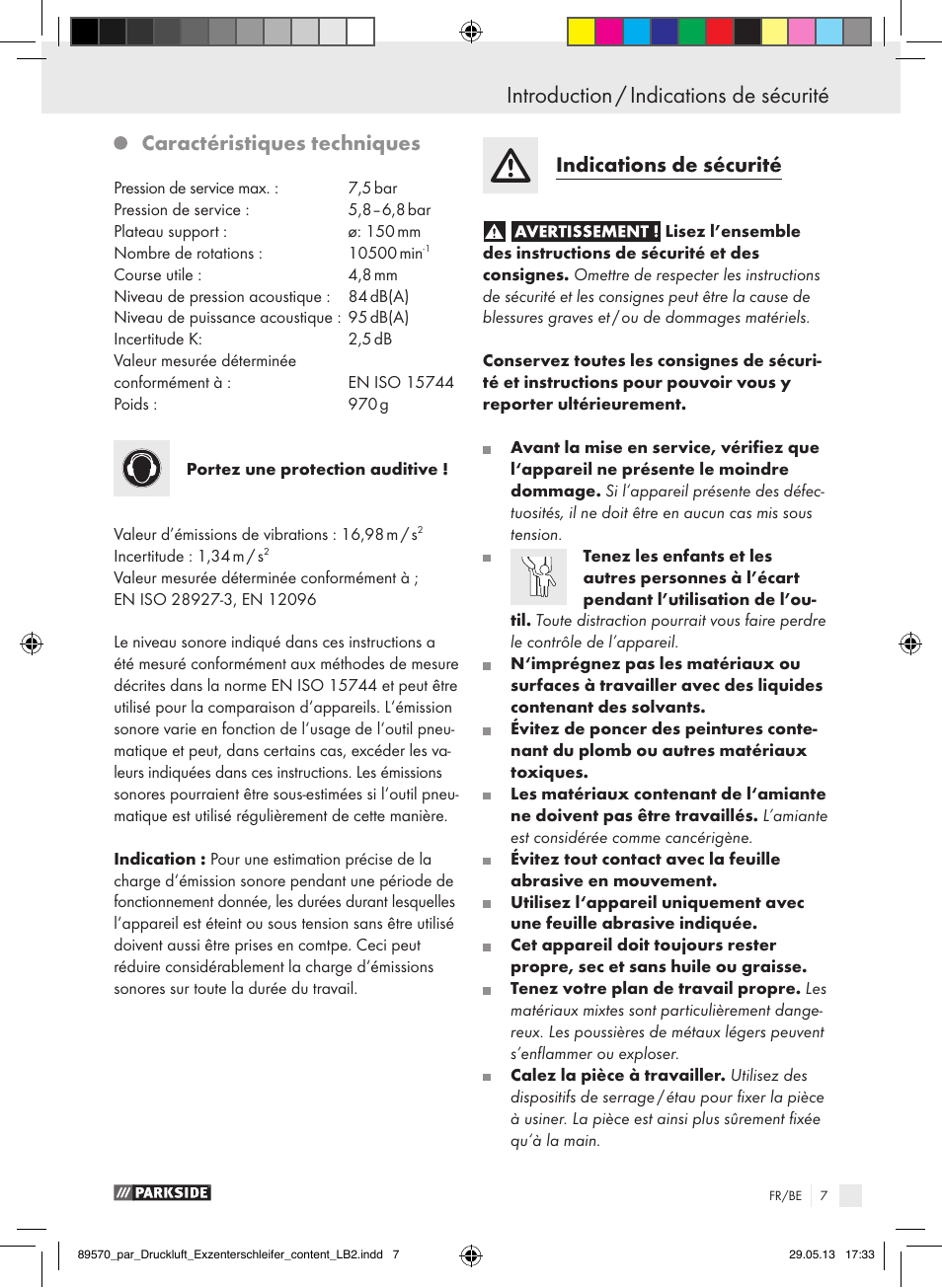 Caractéristiques techniques, Indications de sécurité | Parkside PDEXS 150 A1 User Manual | Page 7 / 51