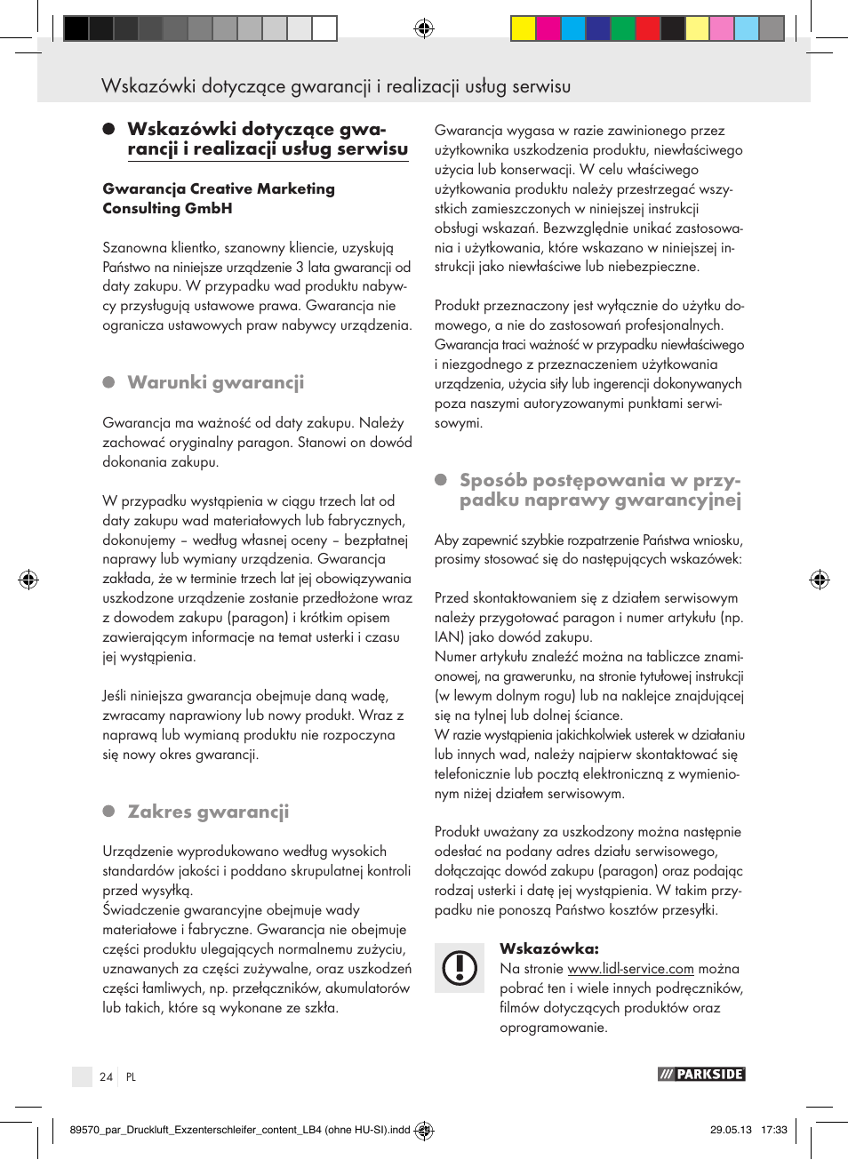 Warunki gwarancji, Zakres gwarancji | Parkside PDEXS 150 A1 User Manual | Page 24 / 60