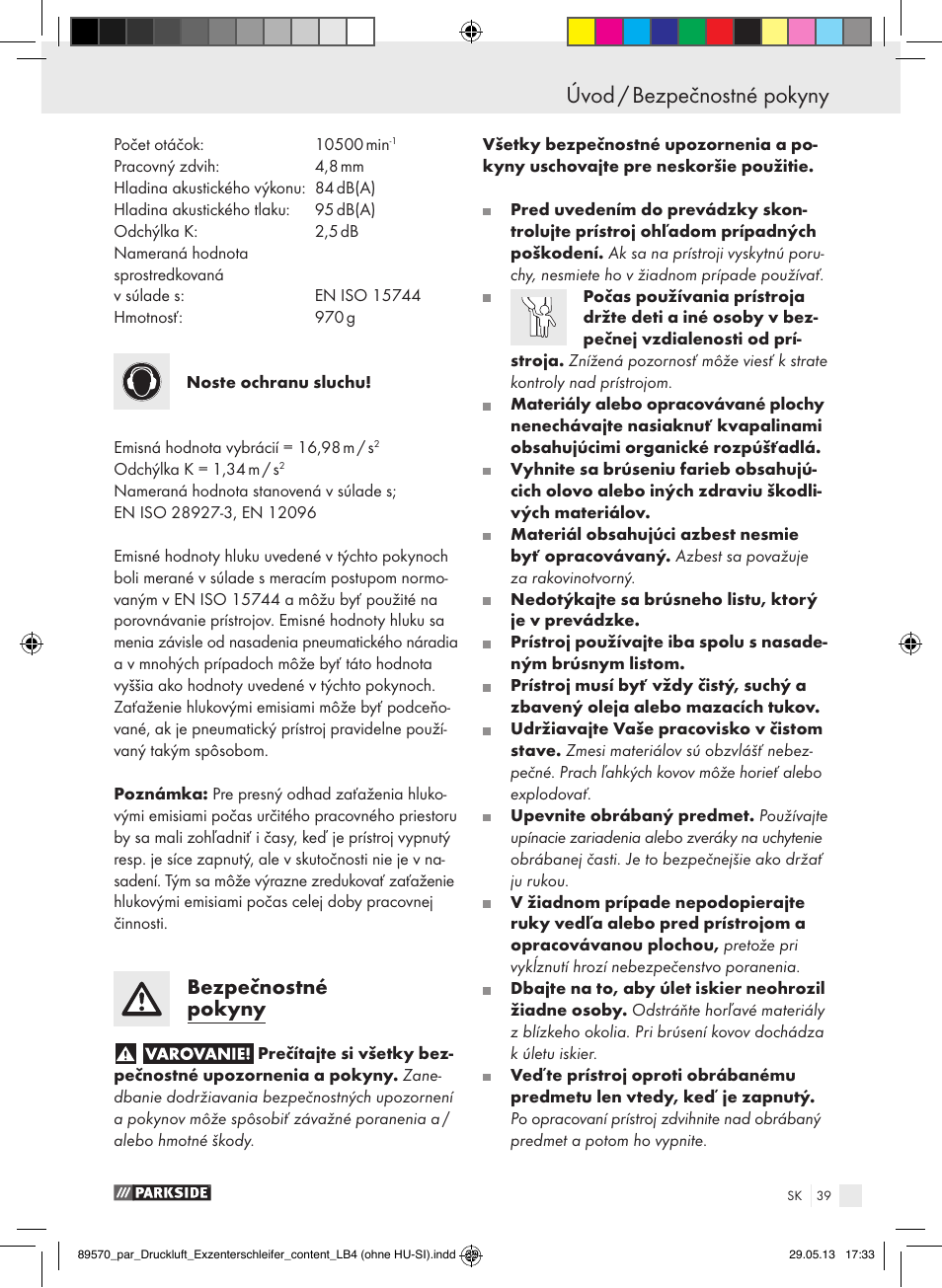 Úvod / bezpečnostné pokyny, Úvod, Bezpečnostné pokyny | Parkside PDEXS 150 A1 User Manual | Page 39 / 60