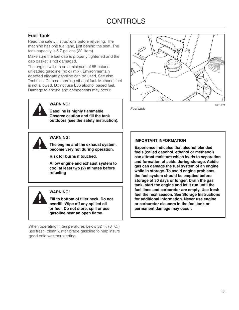 Fuel tank, Controls | Dixon Ram Ultra 966985402 User Manual | Page 23 / 64