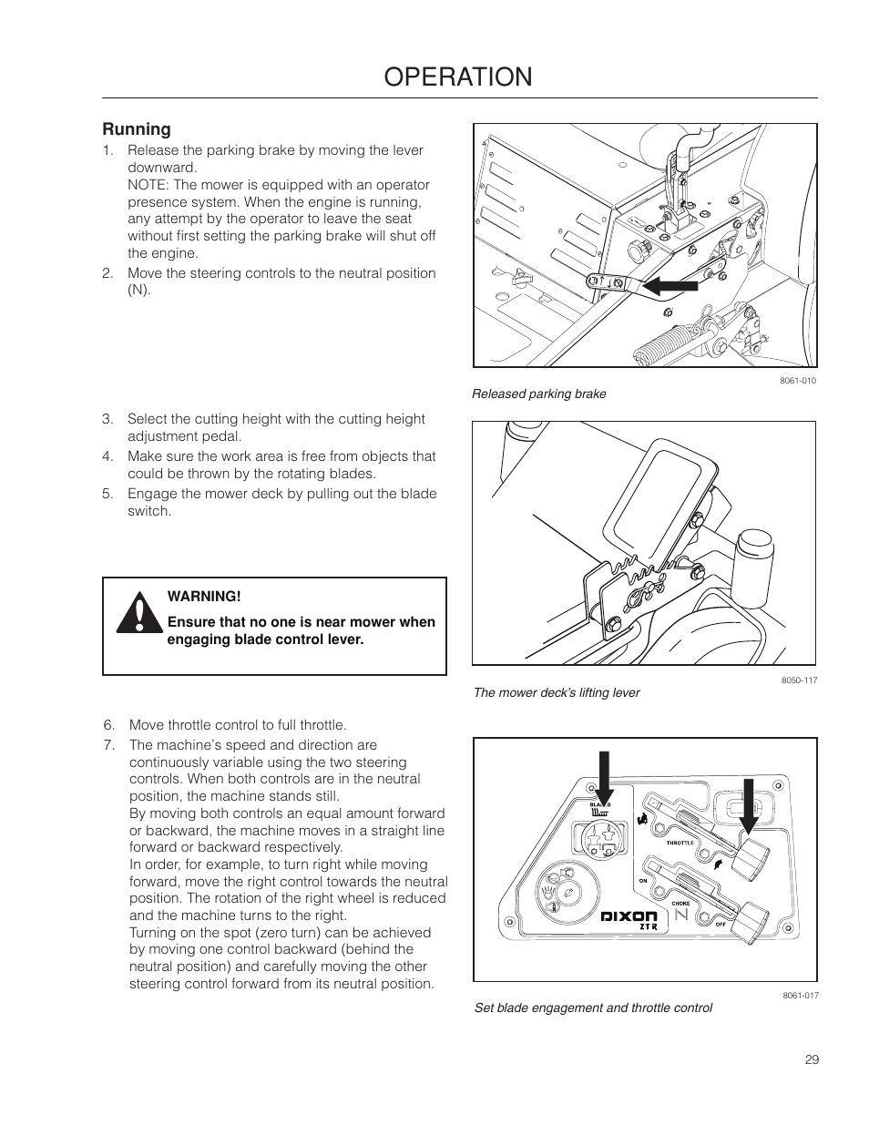 Running, Operation | Dixon Ram Ultra 966985402 User Manual | Page 29 / 64