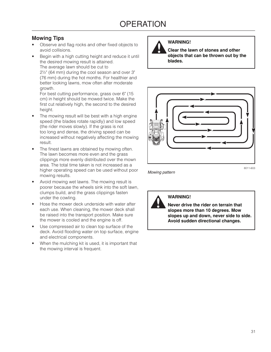 Mowing tips, Operation | Dixon Ram Ultra 966985402 User Manual | Page 31 / 64