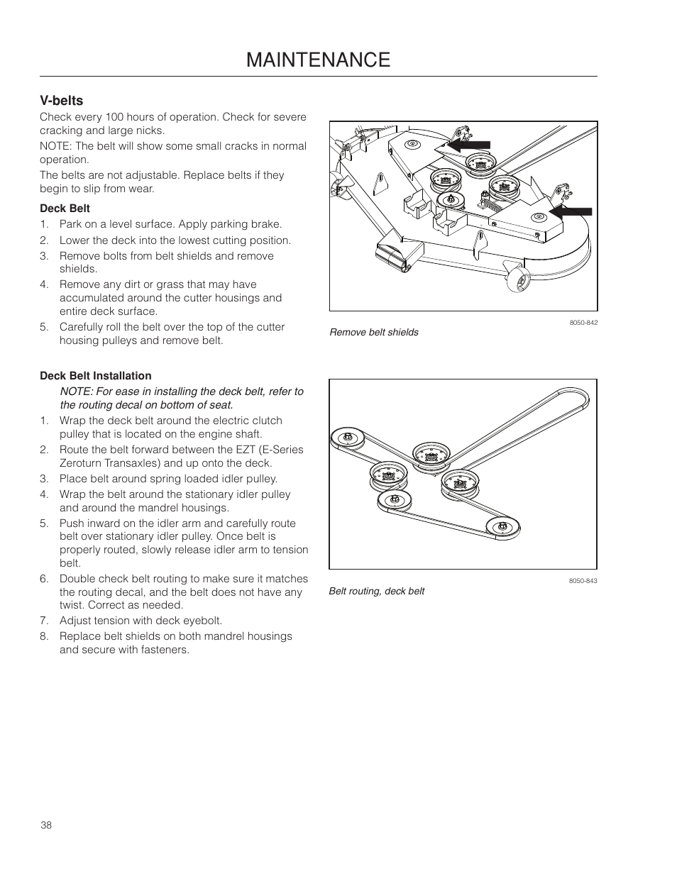 V-belts, Deck belt, Maintenance | Dixon Ram Ultra 966985402 User Manual | Page 38 / 64