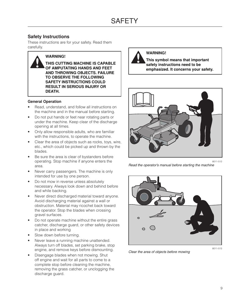 Safety, Safety instructions | Dixon Ram Ultra 966985402 User Manual | Page 9 / 64