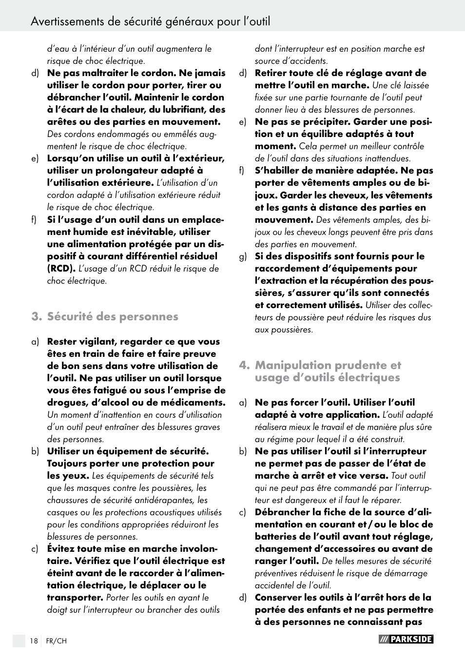 Avertissements de sécurité généraux pour l’outil | Parkside PAHS 12 A1 User Manual | Page 18 / 44
