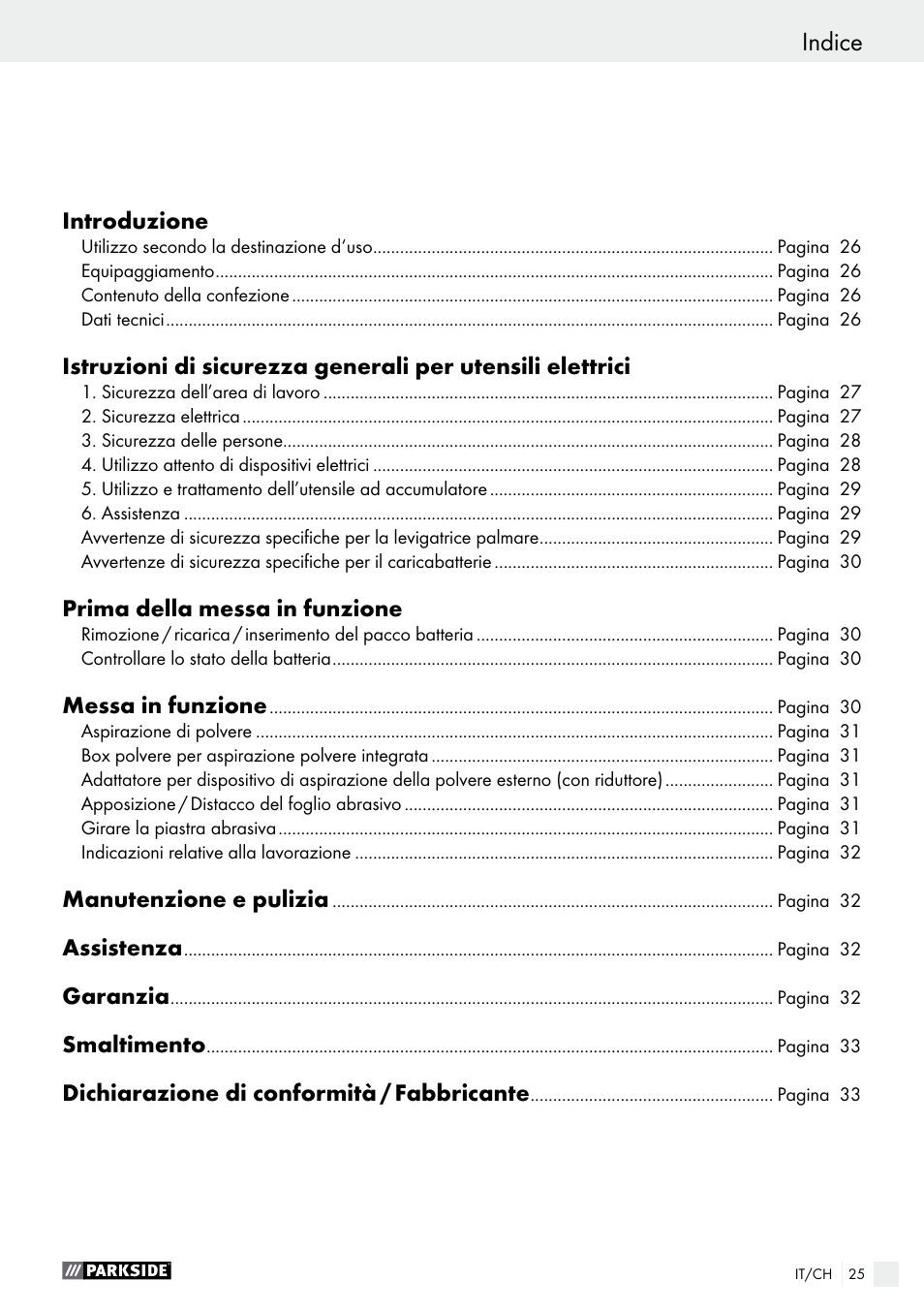 Indice | Parkside PAHS 12 A1 User Manual | Page 25 / 44
