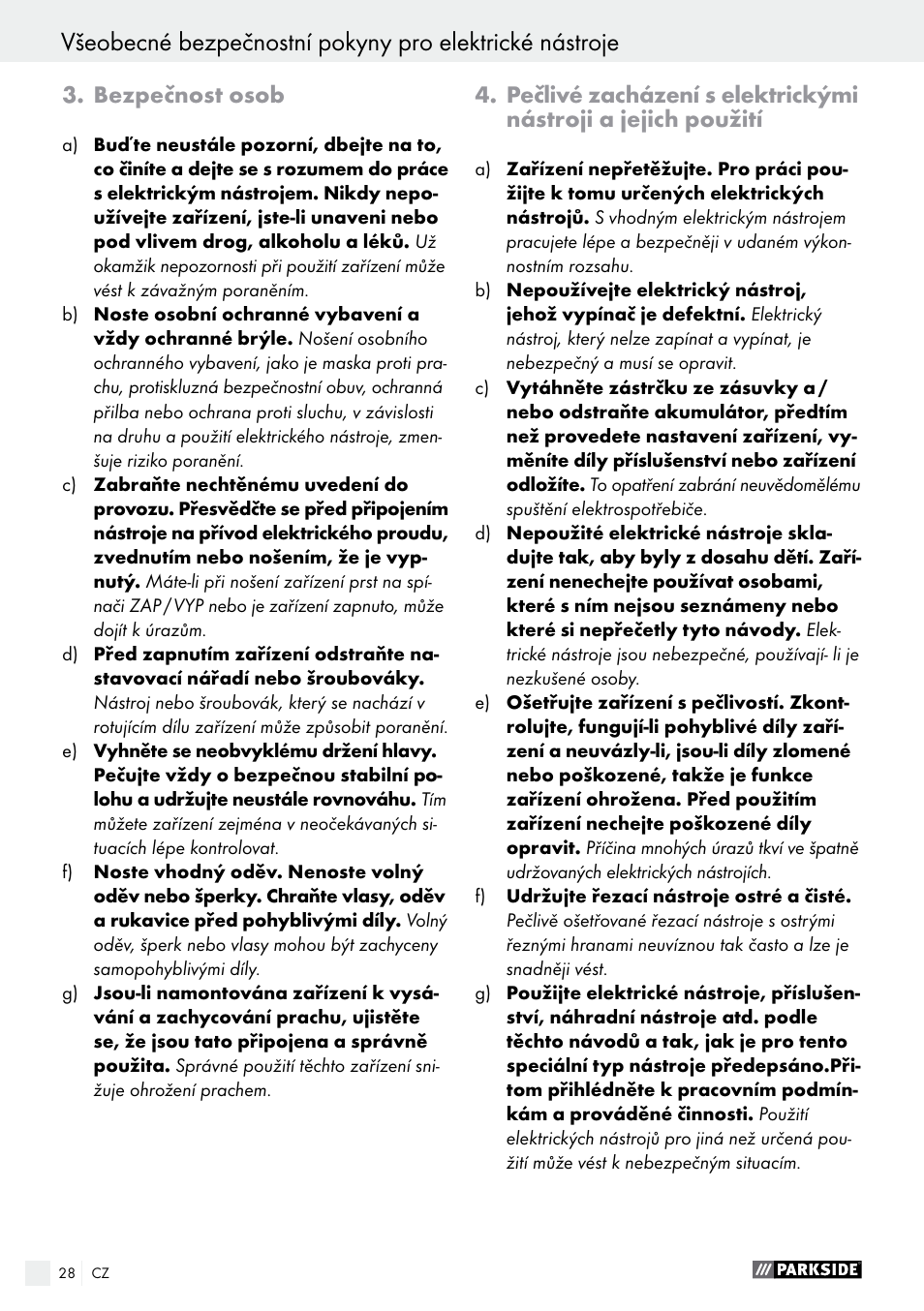Bezpečnost osob | Parkside PAHS 12 A1 User Manual | Page 28 / 44