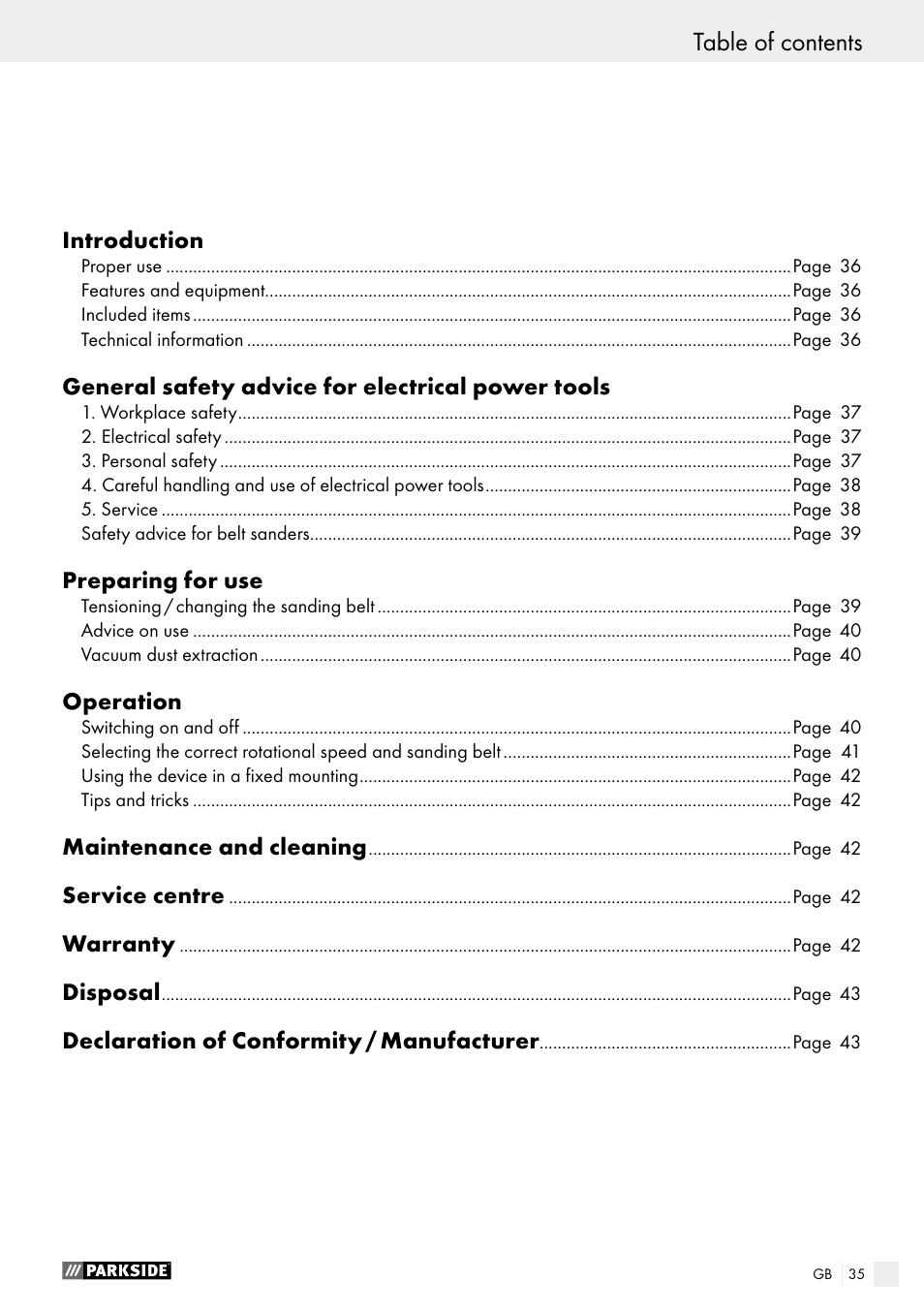 Parkside PBS 600 A1 User Manual | Page 35 / 44
