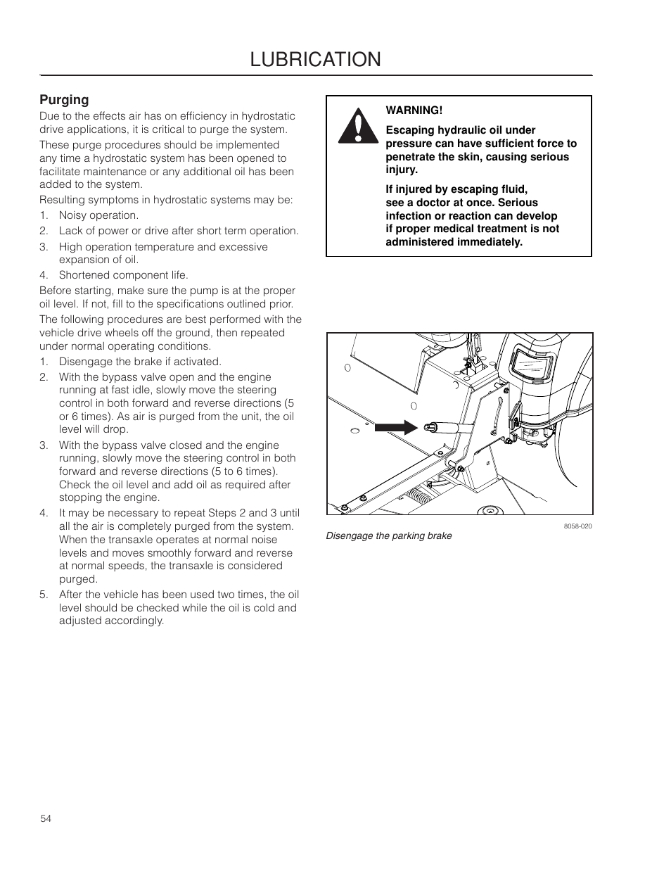 Purging, Lubrication | Dixon RAM 48ZT BF User Manual | Page 54 / 72