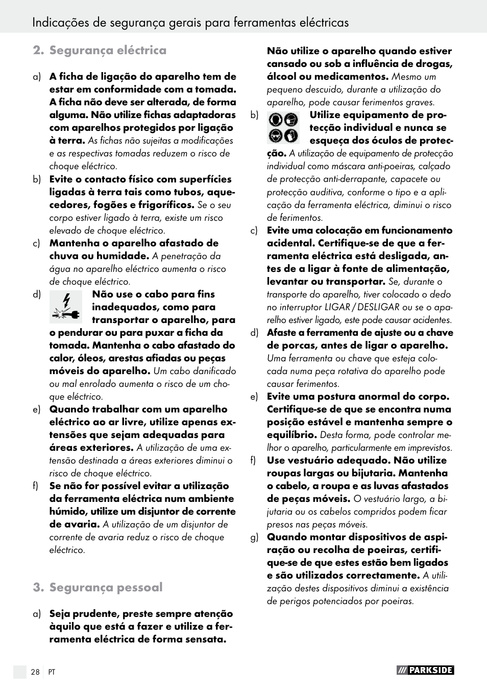 Segurança eléctrica, Segurança pessoal | Parkside PHS 160 B2 User Manual | Page 28 / 52