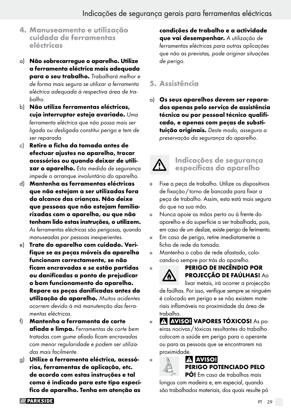 Assistência, Indicações de segurança específicas do aparelho | Parkside PHS 160 B2 User Manual | Page 29 / 52