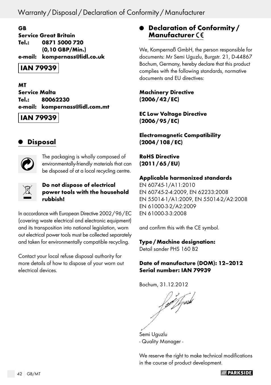 Parkside PHS 160 B2 User Manual | Page 42 / 52