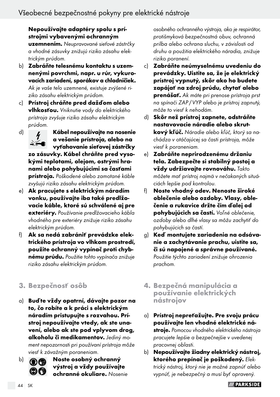 Bezpečnosť osôb | Parkside PHS 160 B2 User Manual | Page 44 / 58