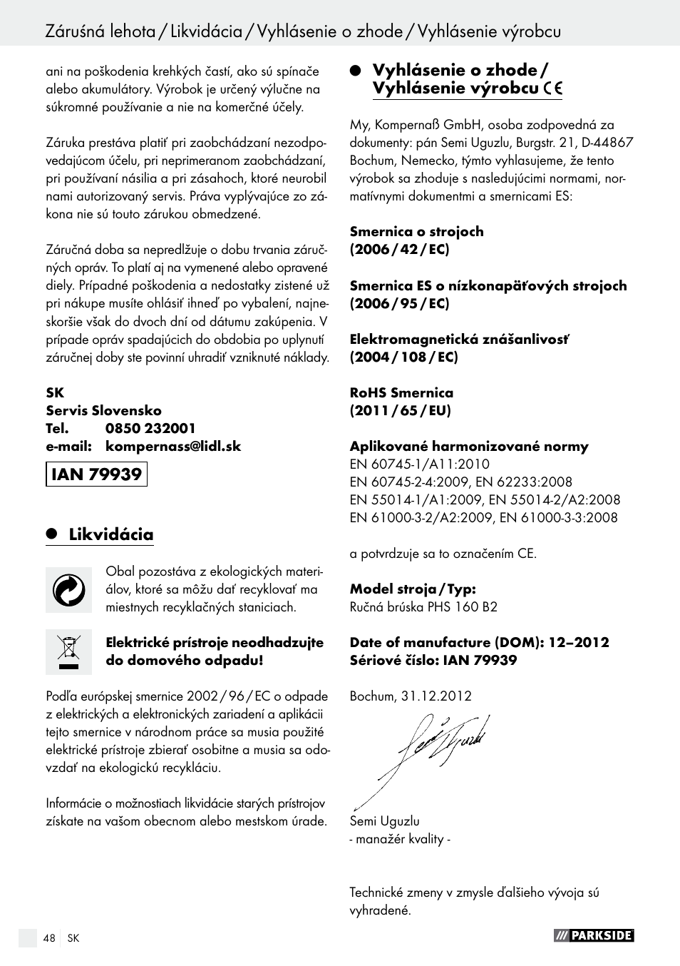 Parkside PHS 160 B2 User Manual | Page 48 / 58