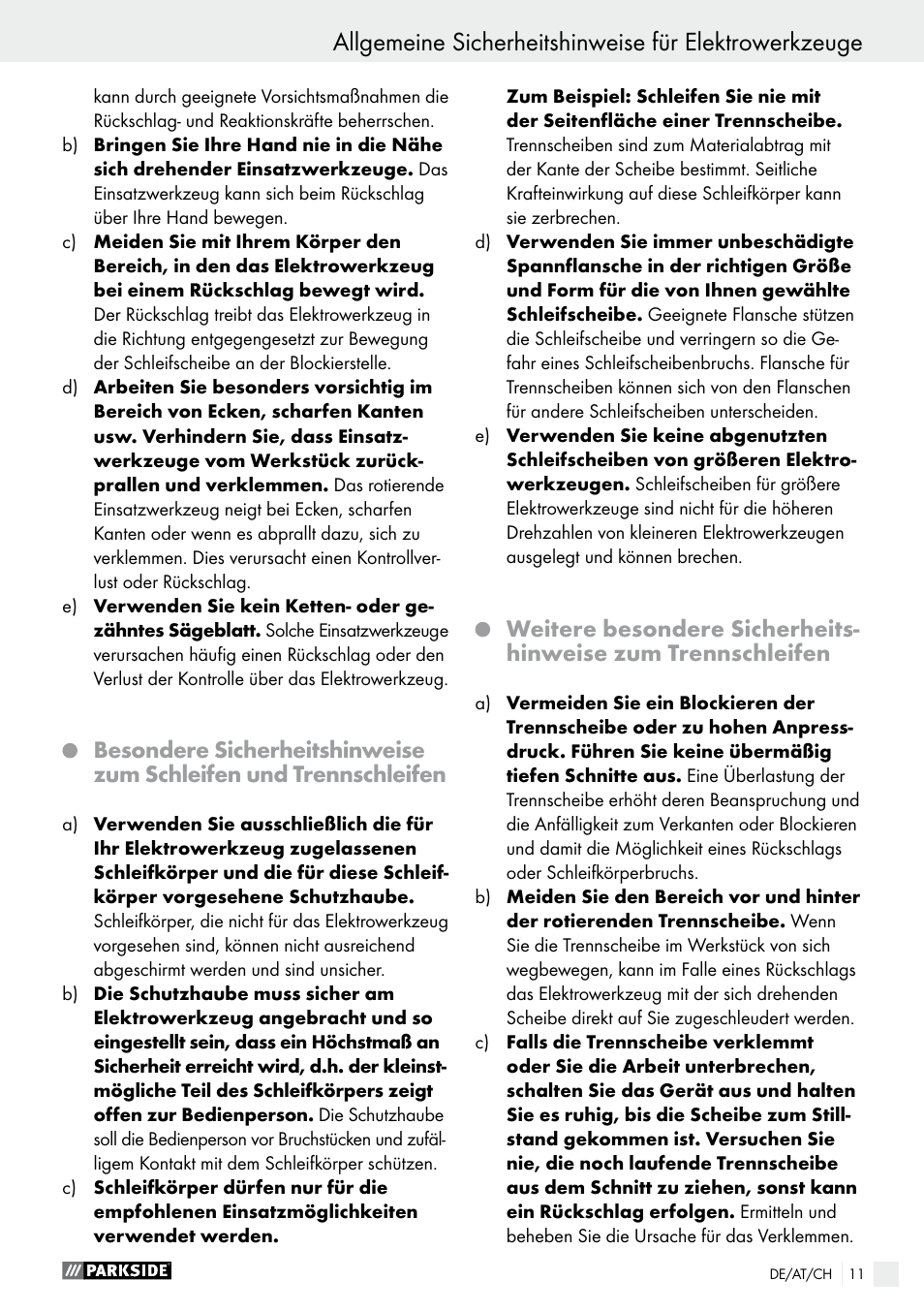 Parkside PWS 230 A1 User Manual | Page 11 / 62