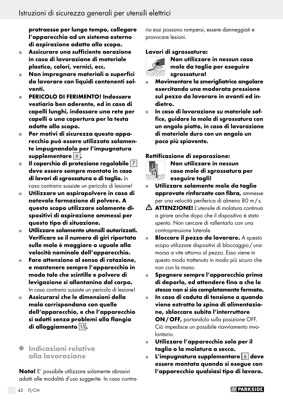 Q indicazioni relative alla lavorazione, Indicazioni relative alla lavorazione | Parkside PWS 230 A1 User Manual | Page 42 / 62