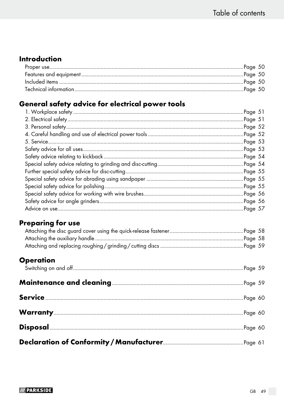 Parkside PWS 230 A1 User Manual | Page 49 / 62