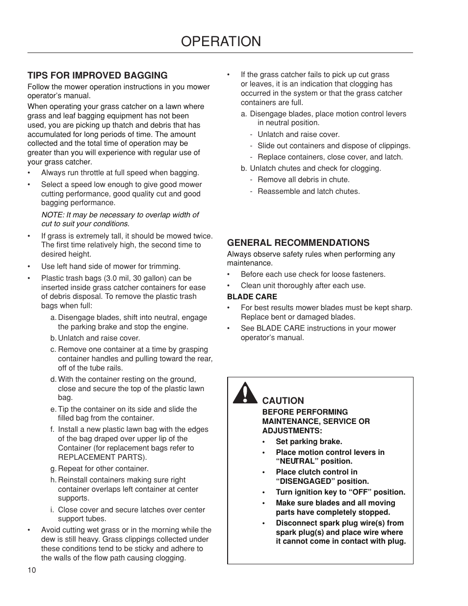 Operation | Dixon 115 239947 User Manual | Page 10 / 18