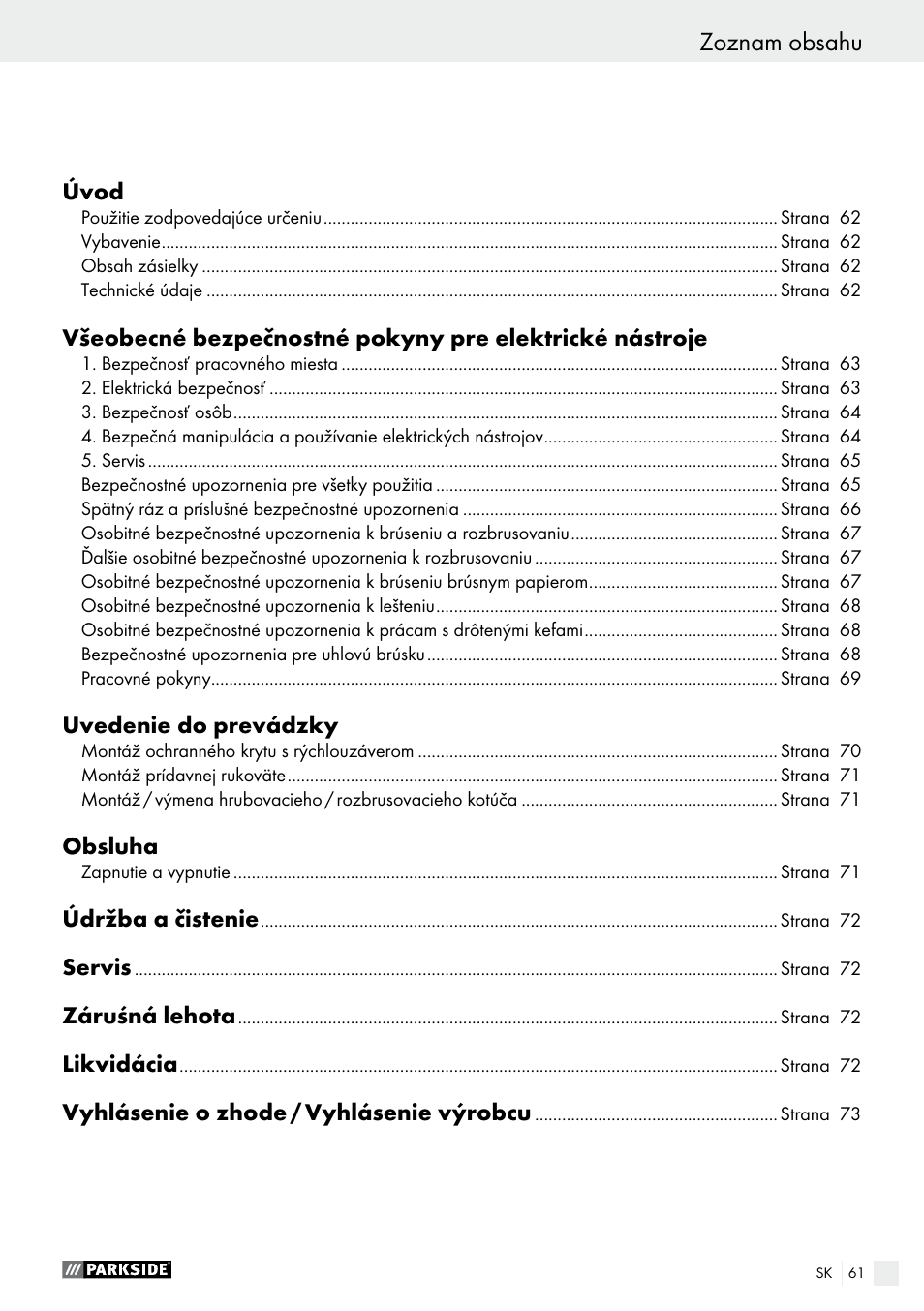 Parkside PWS 230 A1 User Manual | Page 61 / 89