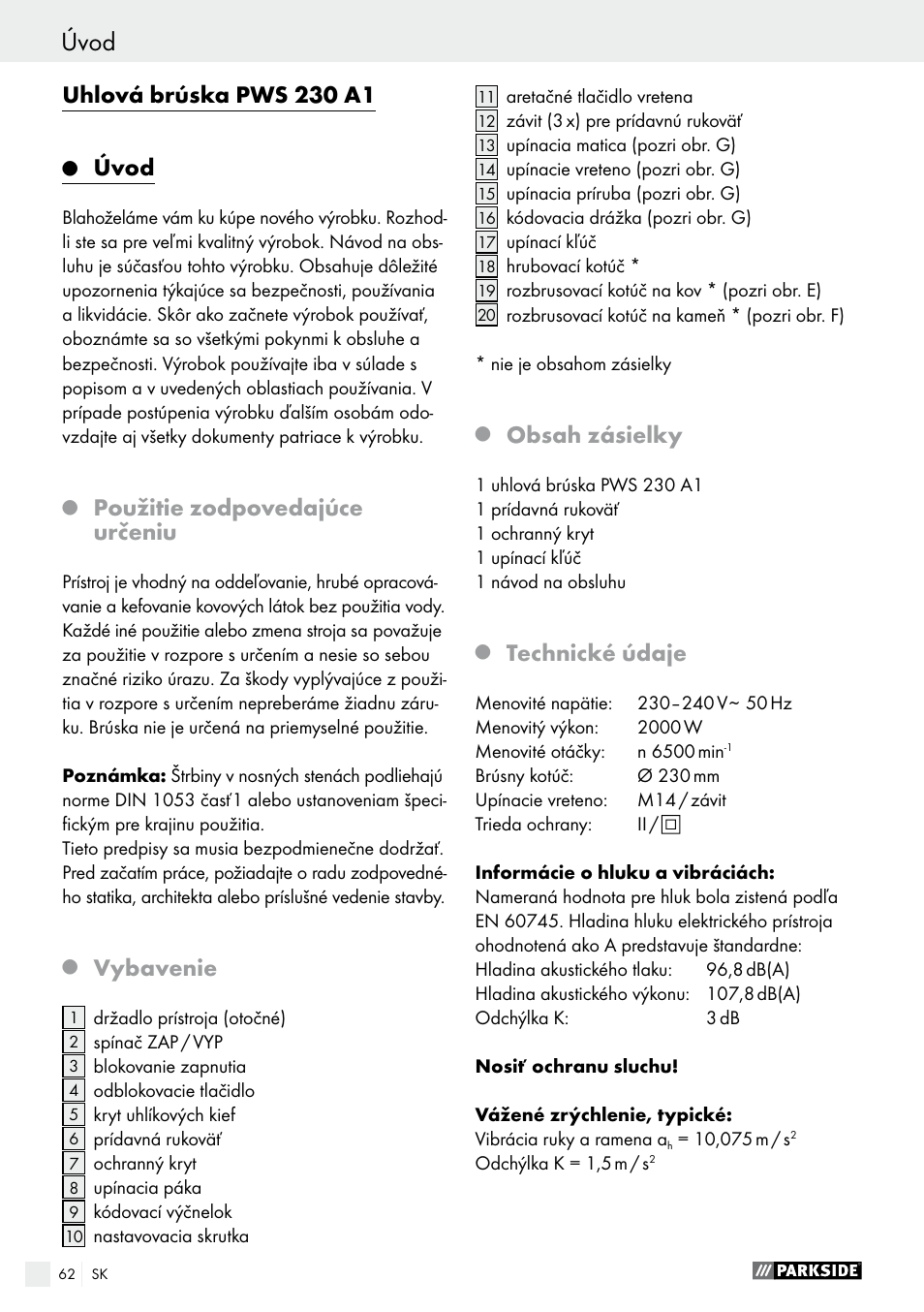 Parkside PWS 230 A1 User Manual | Page 62 / 89