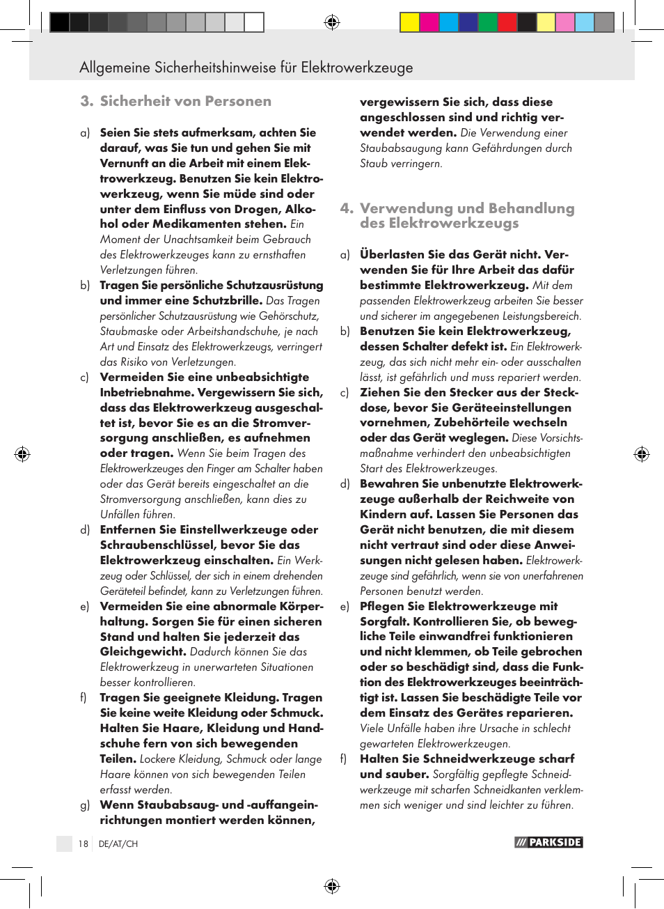 Sicherheit von personen, Verwendung und behandlung des elektrowerkzeugs | Parkside PTS 480 A1 User Manual | Page 18 / 34