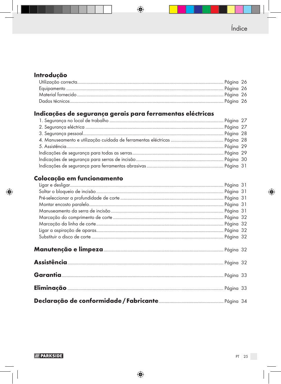 Índice | Parkside PTS 480 A1 User Manual | Page 25 / 55