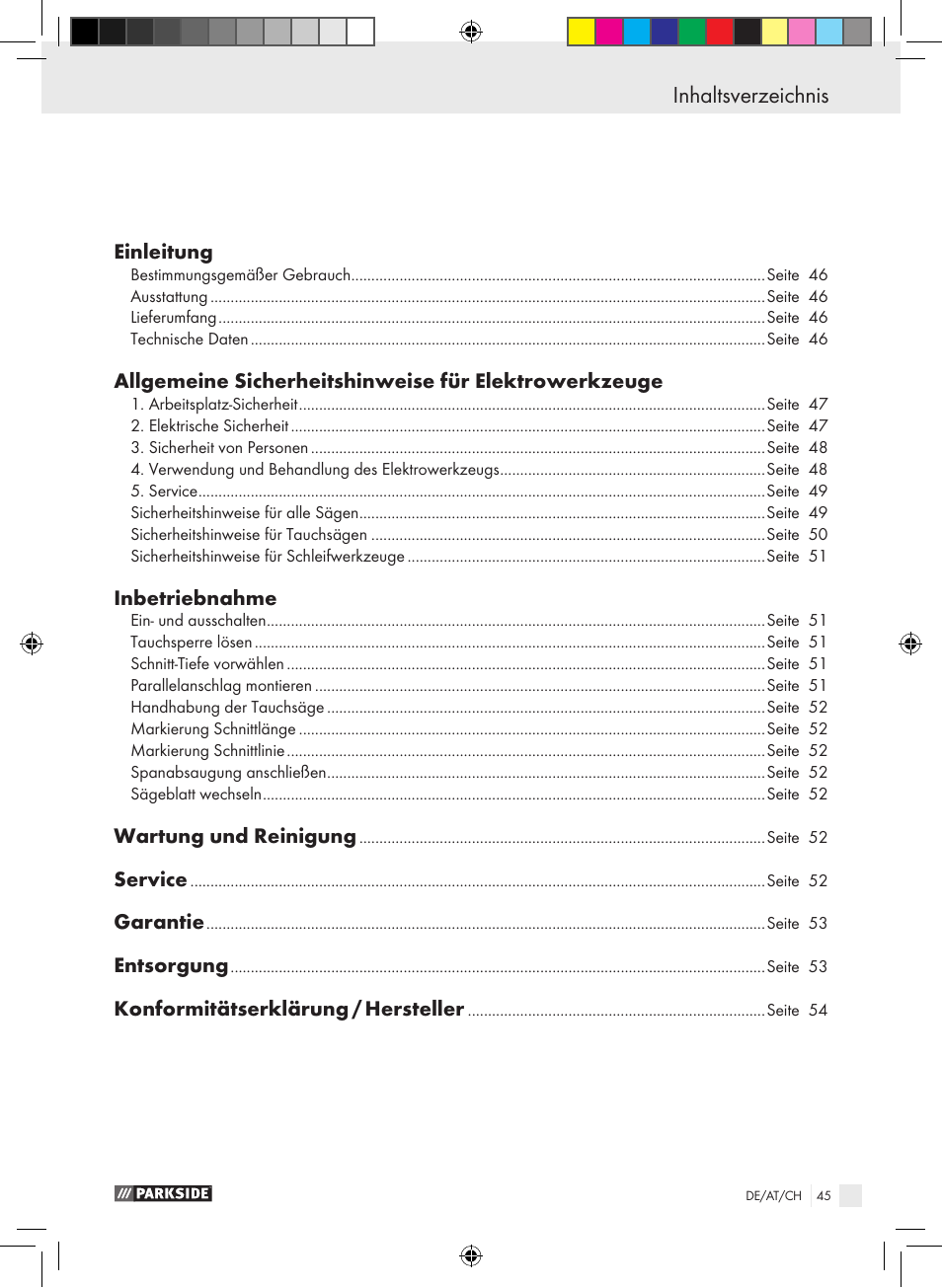 Parkside PTS 480 A1 User Manual | Page 45 / 55