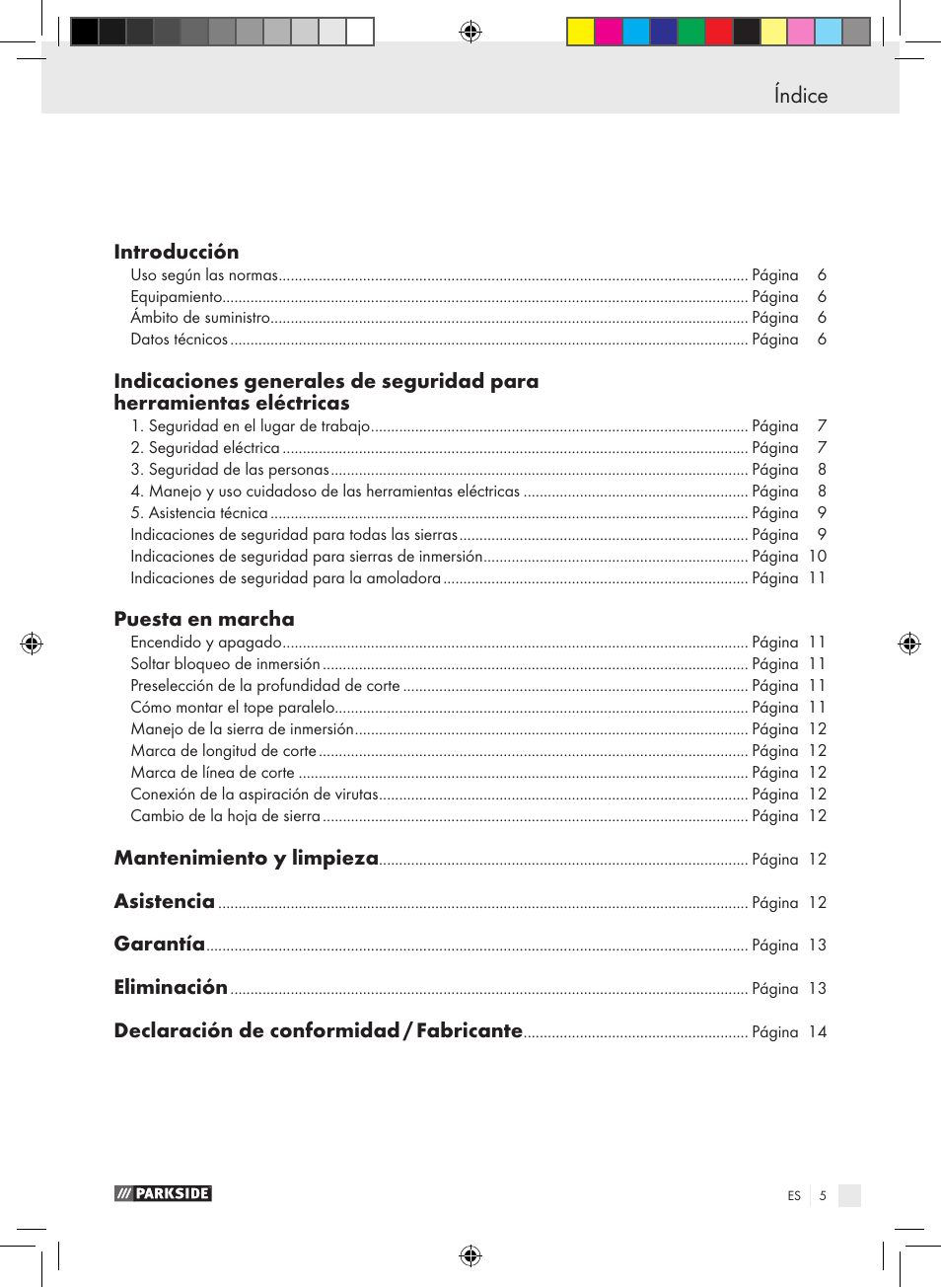 Índice | Parkside PTS 480 A1 User Manual | Page 5 / 55