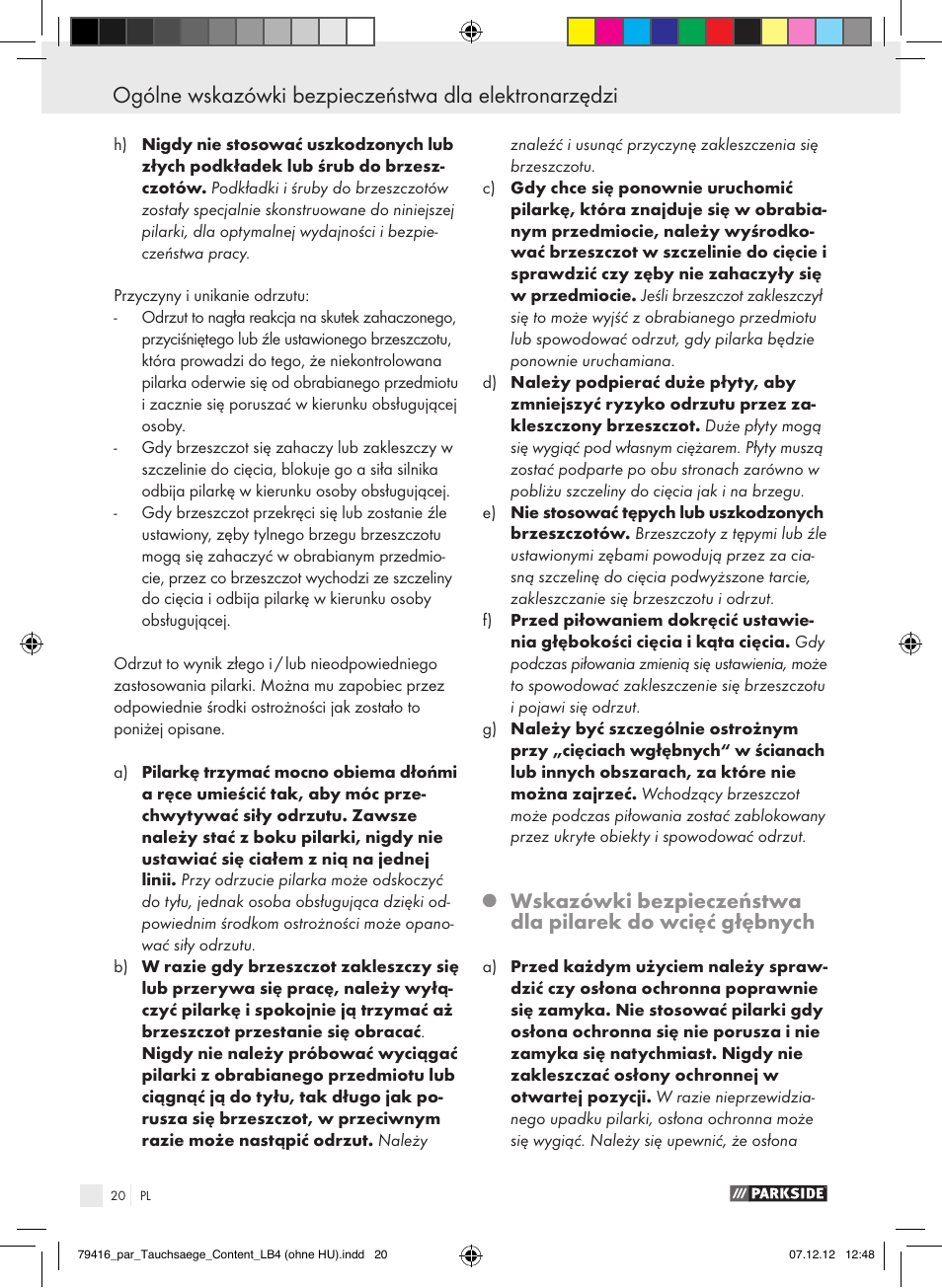 Parkside PTS 480 A1 User Manual | Page 20 / 65