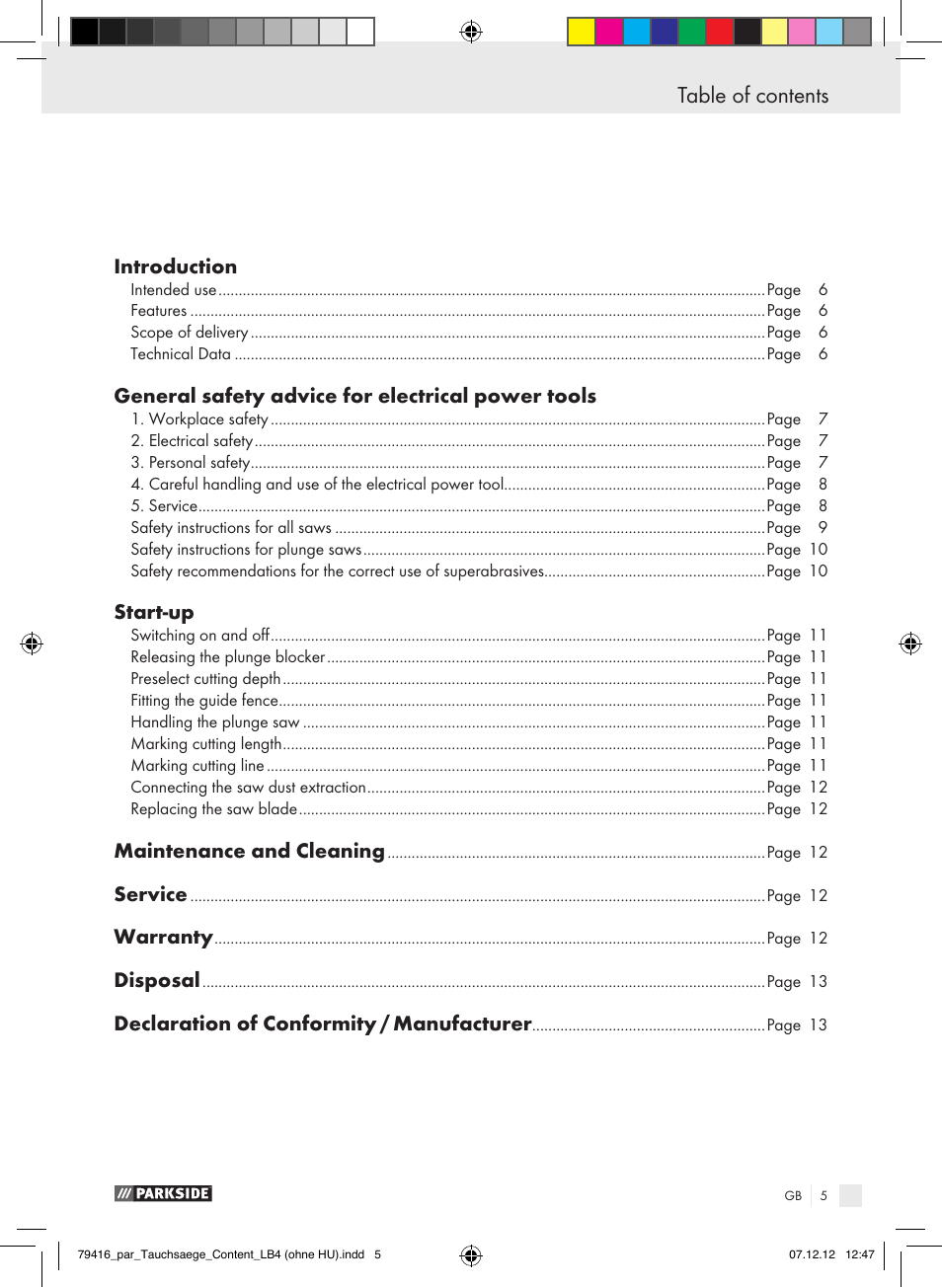 Parkside PTS 480 A1 User Manual | Page 5 / 65