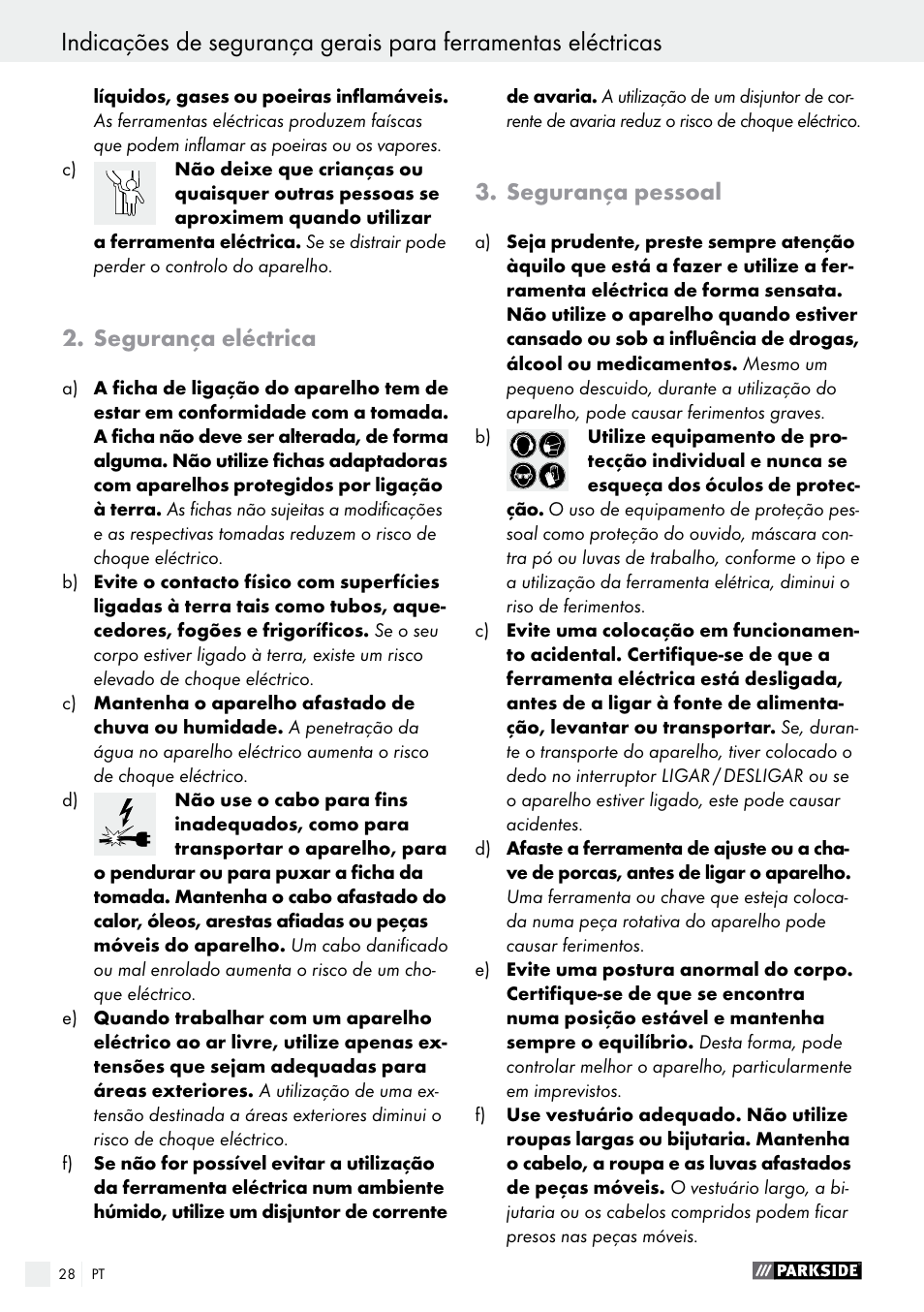 Segurança eléctrica, Segurança pessoal | Parkside PEH 30 A1 User Manual | Page 28 / 55