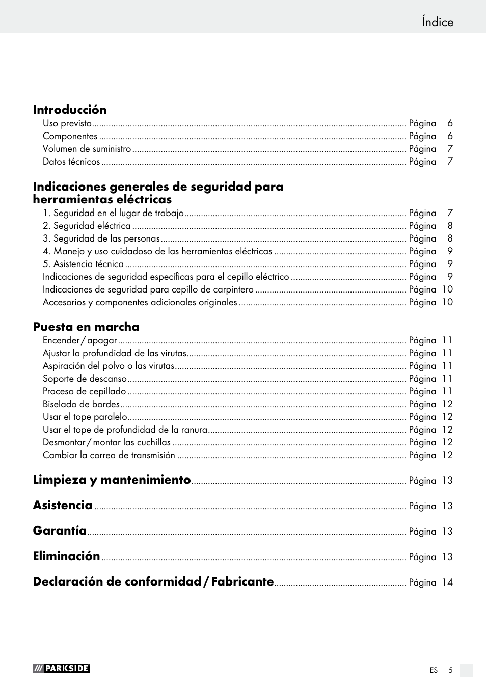 Índice | Parkside PEH 30 A1 User Manual | Page 5 / 55