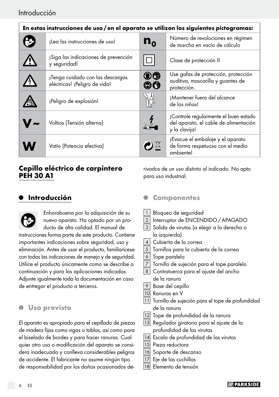 Introducción | Parkside PEH 30 A1 User Manual | Page 6 / 55