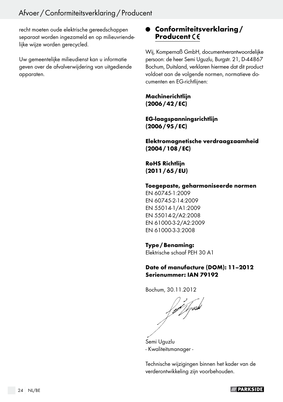 Parkside PEH 30 A1 User Manual | Page 24 / 45