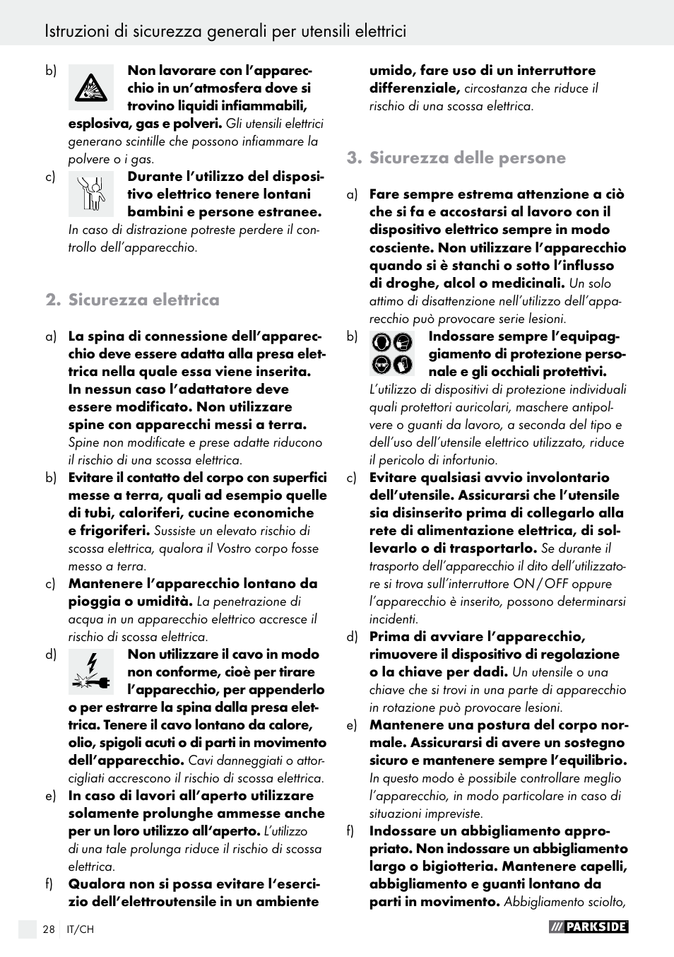 Sicurezza elettrica, Sicurezza delle persone | Parkside PEH 30 A1 User Manual | Page 28 / 45