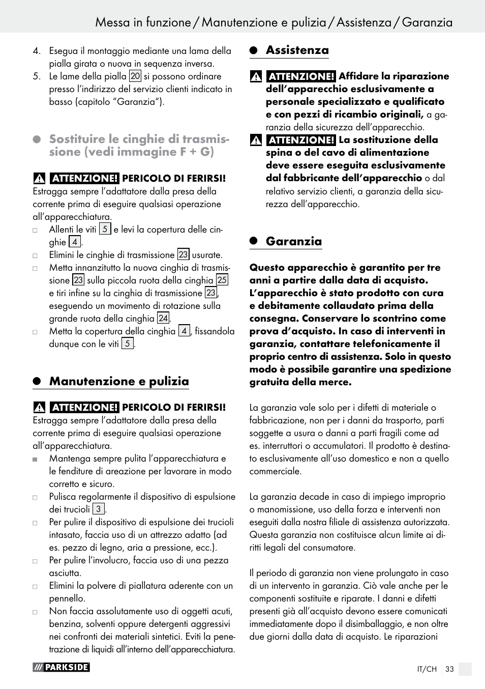 Q manutenzione e pulizia, Q assistenza, Q garanzia | Manutenzione e pulizia, Assistenza, Garanzia | Parkside PEH 30 A1 User Manual | Page 33 / 45