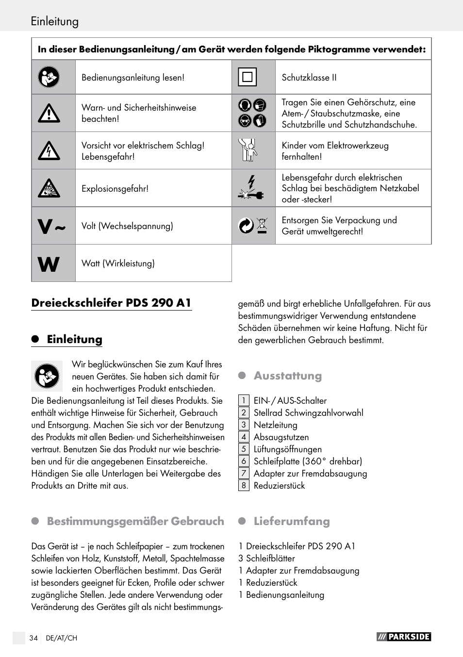 Parkside PDS 290 A1 User Manual | Page 34 / 42