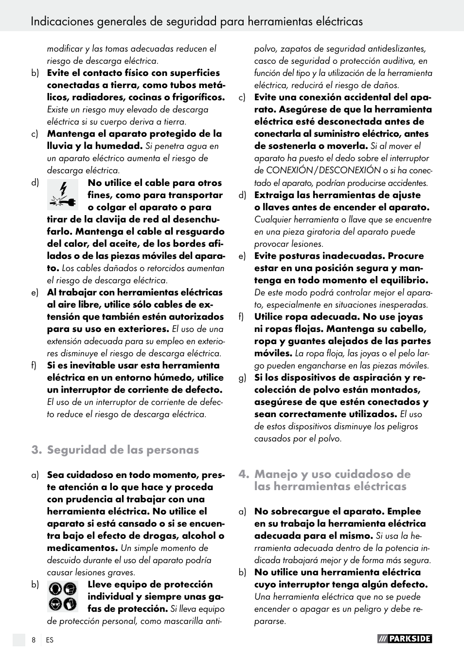 Seguridad de las personas | Parkside PDS 290 A1 User Manual | Page 8 / 42