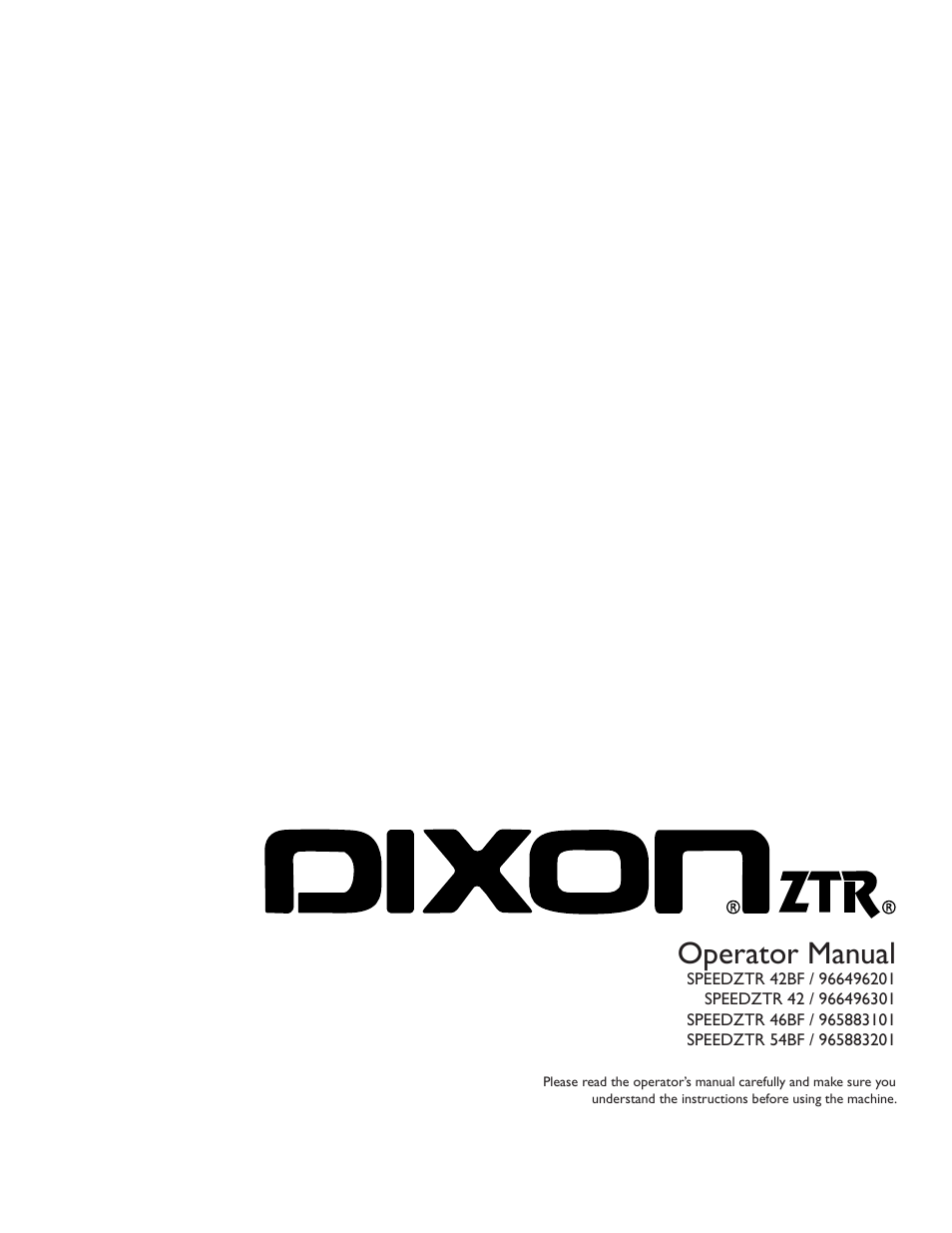 Dixon SpeedZTR 966496301 User Manual | 64 pages