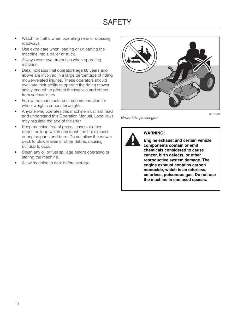 Safety | Dixon SpeedZTR 966496301 User Manual | Page 10 / 64