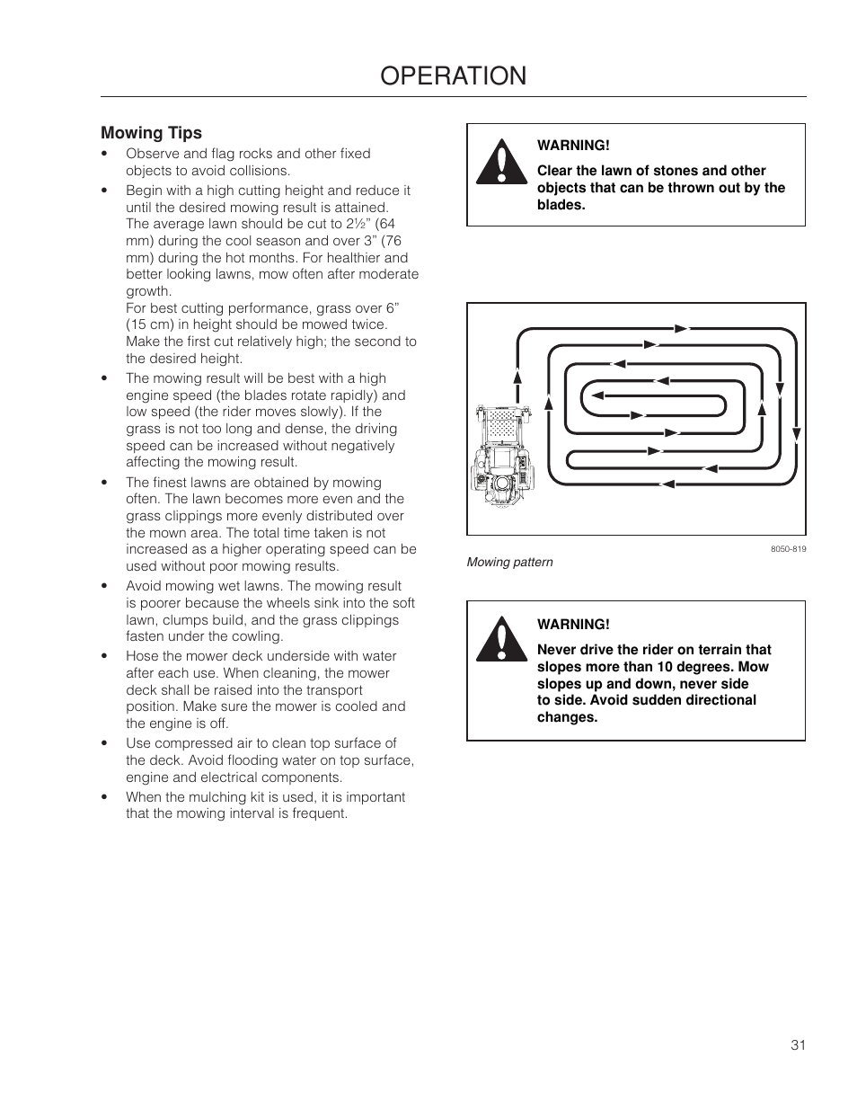 Mowing tips, Operation | Dixon SpeedZTR 966496301 User Manual | Page 31 / 64