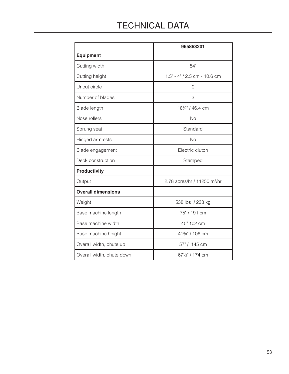 Technical data | Dixon SpeedZTR 966496301 User Manual | Page 53 / 64