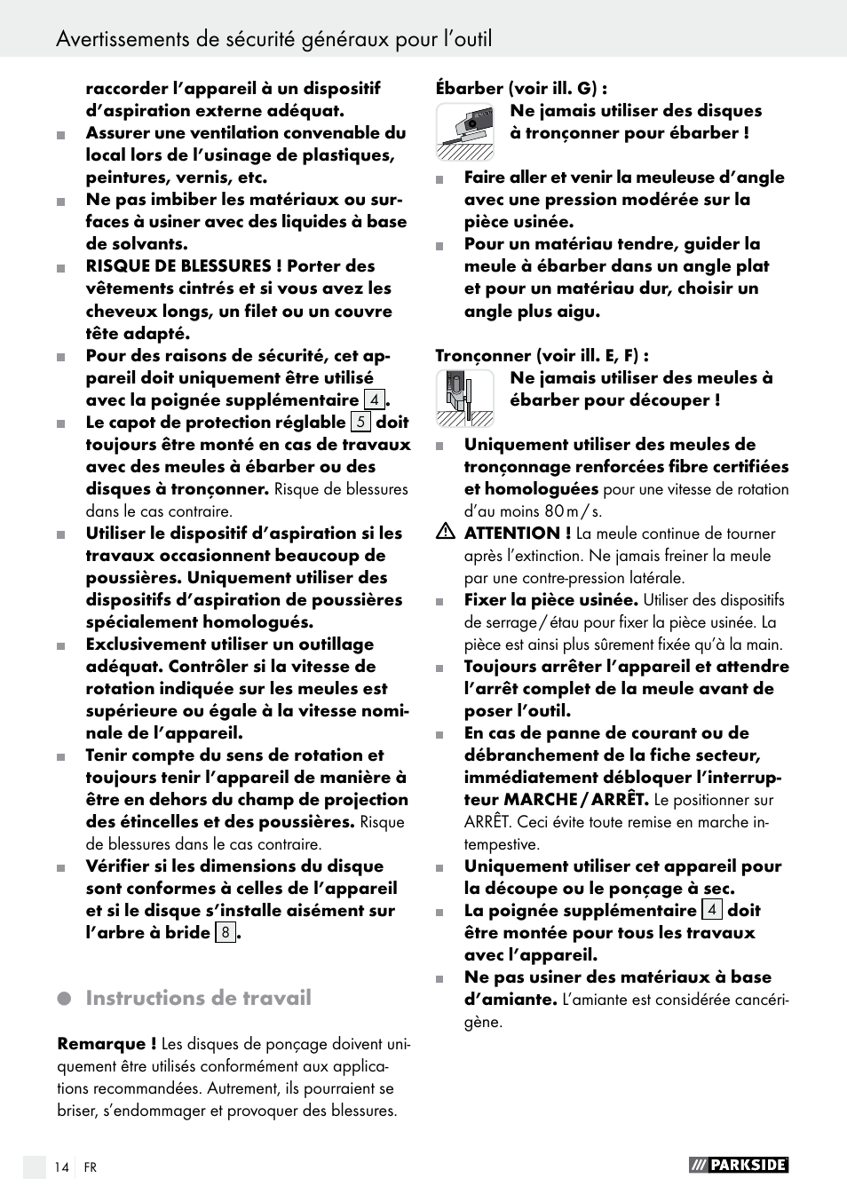 Instructions de travail | Parkside PWS 125 A1 User Manual | Page 14 / 51