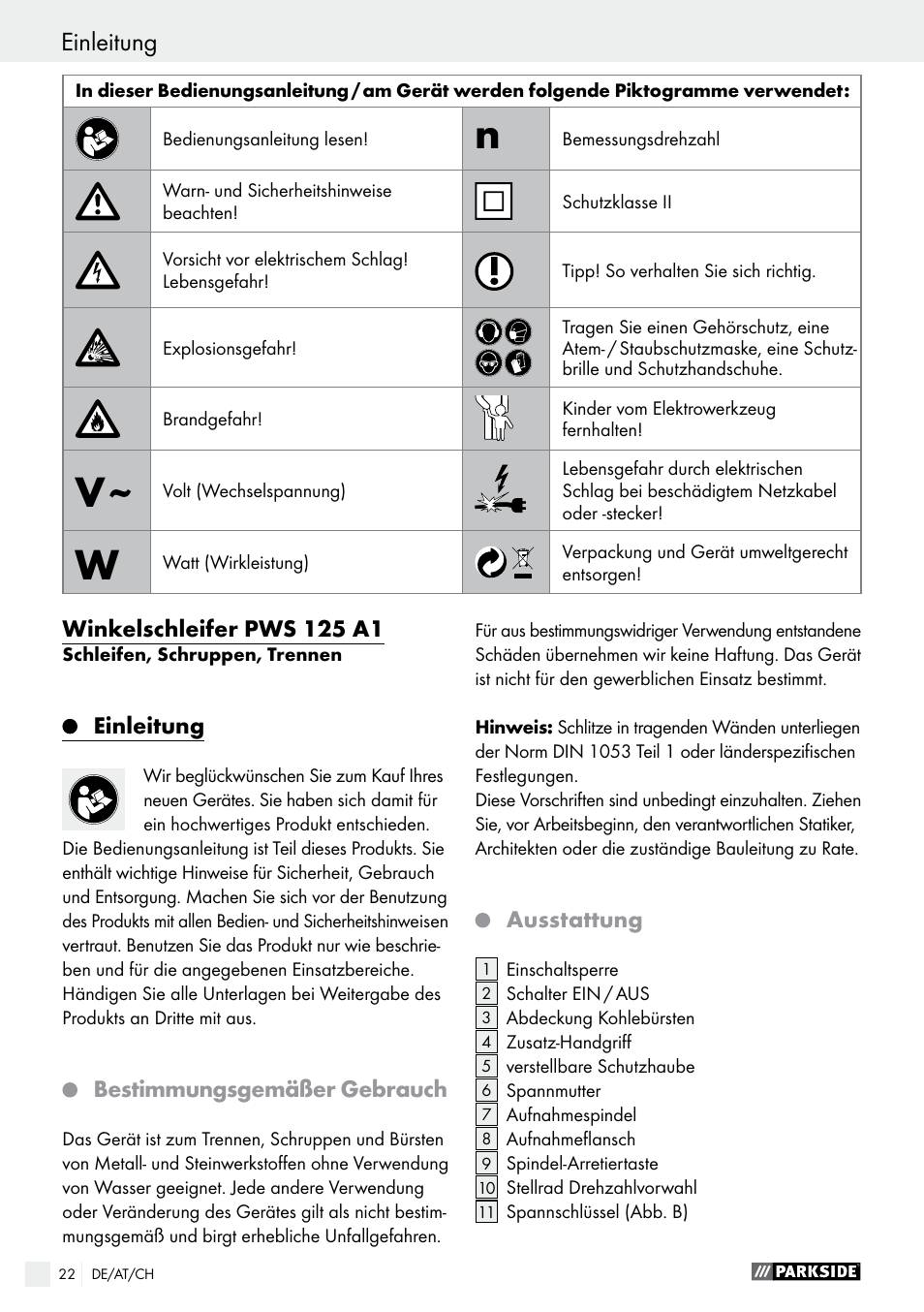 Parkside PWS 125 A1 User Manual | Page 22 / 51