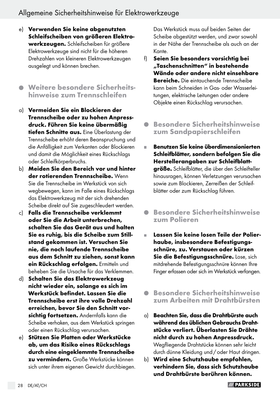Parkside PWS 125 A1 User Manual | Page 28 / 51