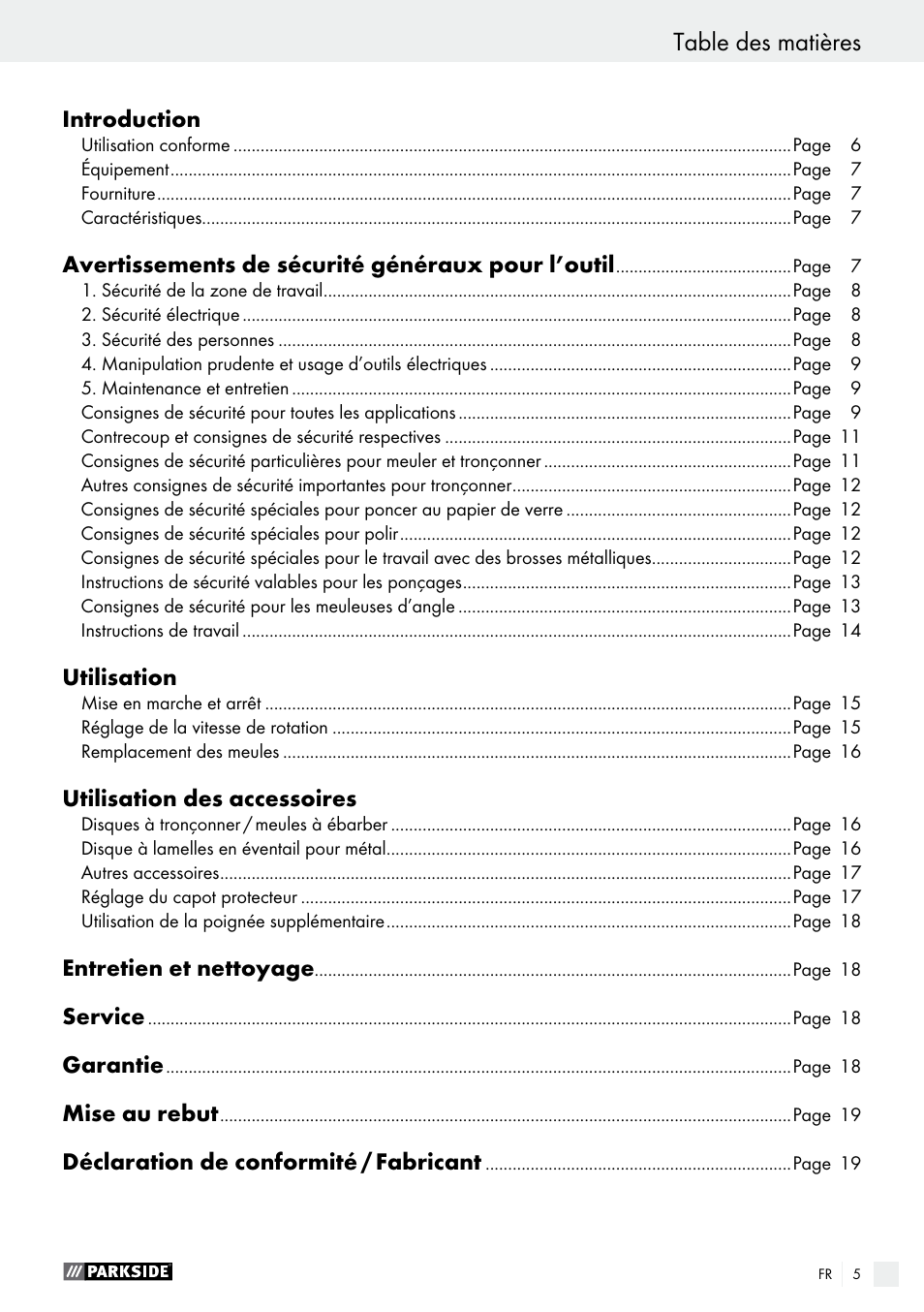 Parkside PWS 125 A1 User Manual | Page 5 / 51