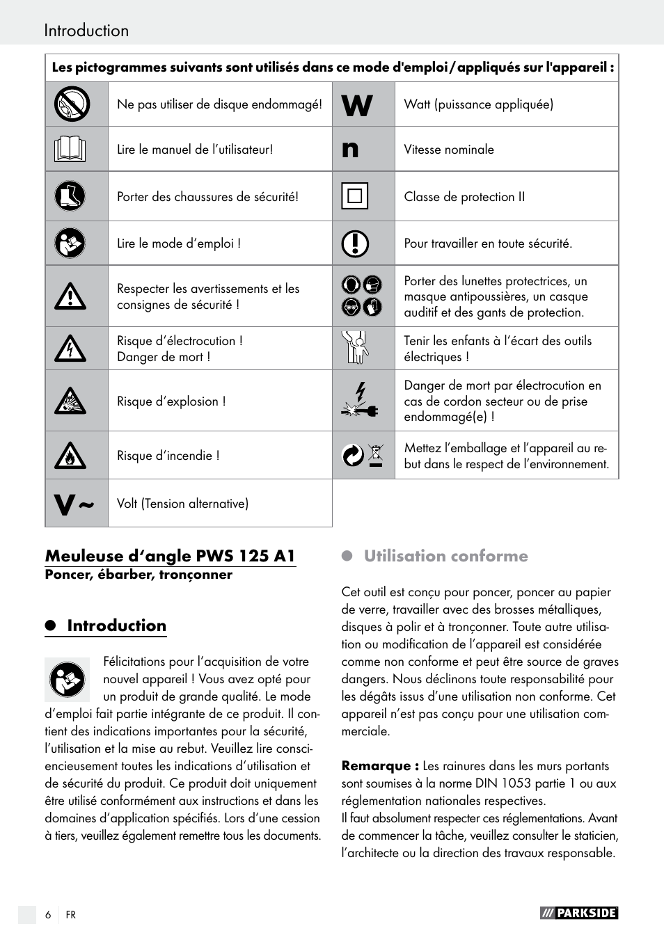Parkside PWS 125 A1 User Manual | Page 6 / 51