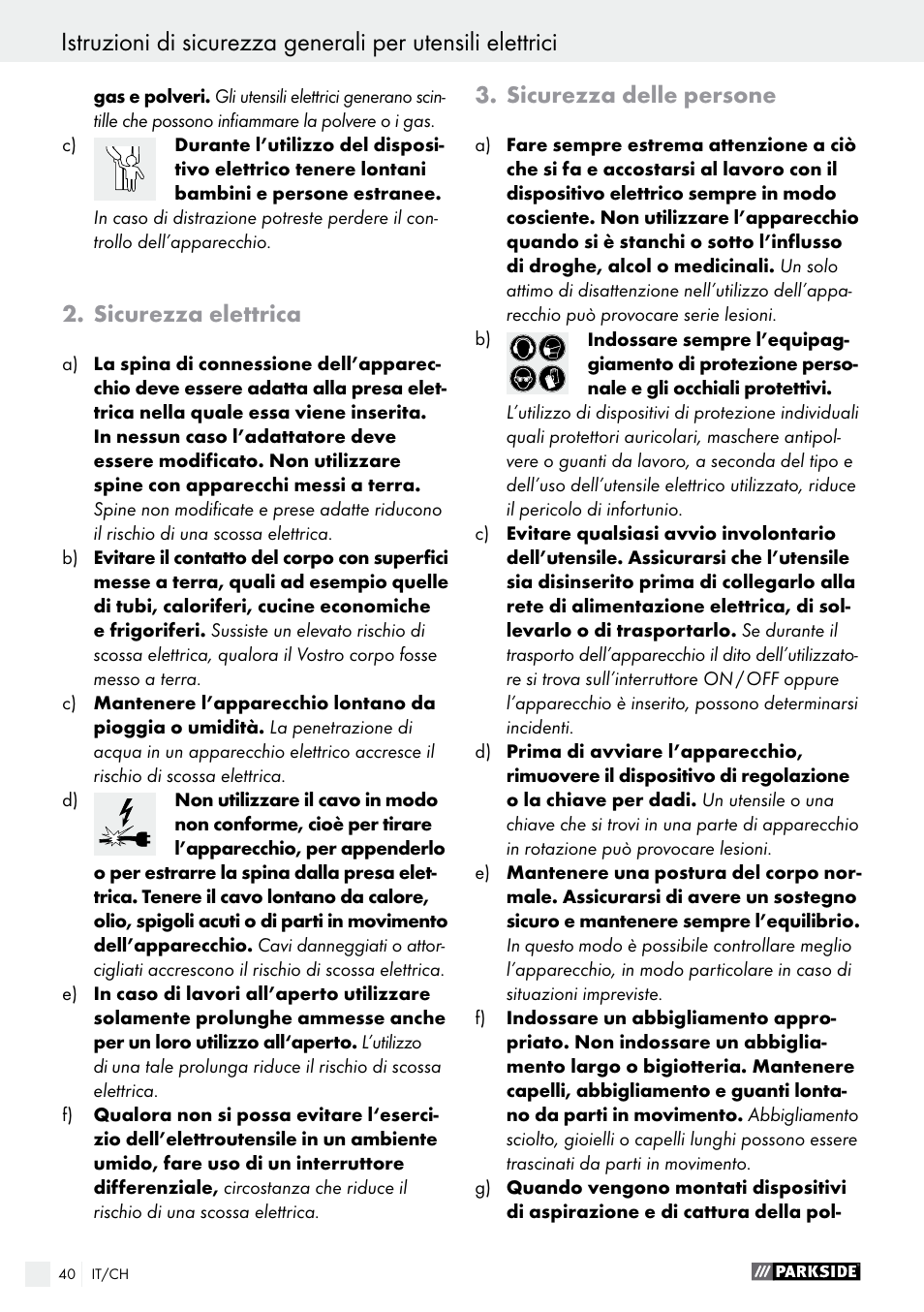 Sicurezza elettrica, Sicurezza delle persone | Parkside PWS 125 A1 User Manual | Page 40 / 67