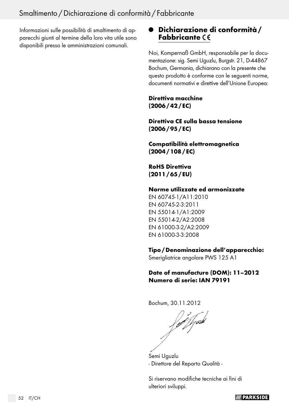 Parkside PWS 125 A1 User Manual | Page 52 / 67