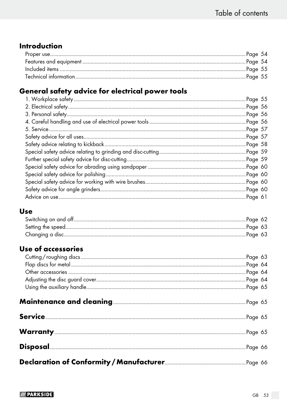 Parkside PWS 125 A1 User Manual | Page 53 / 67